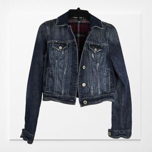 American Eagle Outfitters Plaid Flannel Lined Denim Jacket